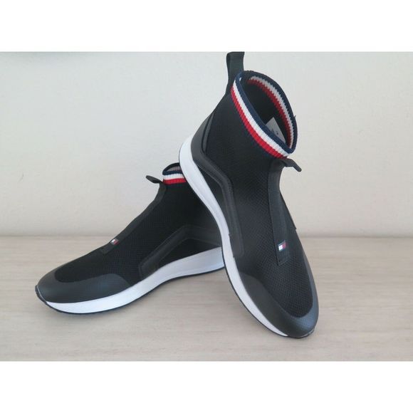 Tommy Hilfiger Women's Sz 7M Black Logo Boot Sock, High Ankle Sneaker $180+ - Picture 1 of 7